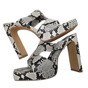 Ego Snakeskin Print Black and white Sandal Square Toe High Heel Size‎ 9 US